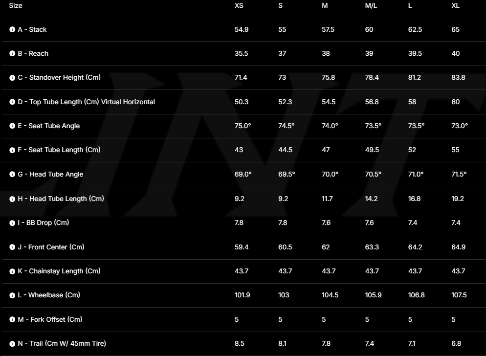 Litespeed Flint / FI 2026 geometry chart