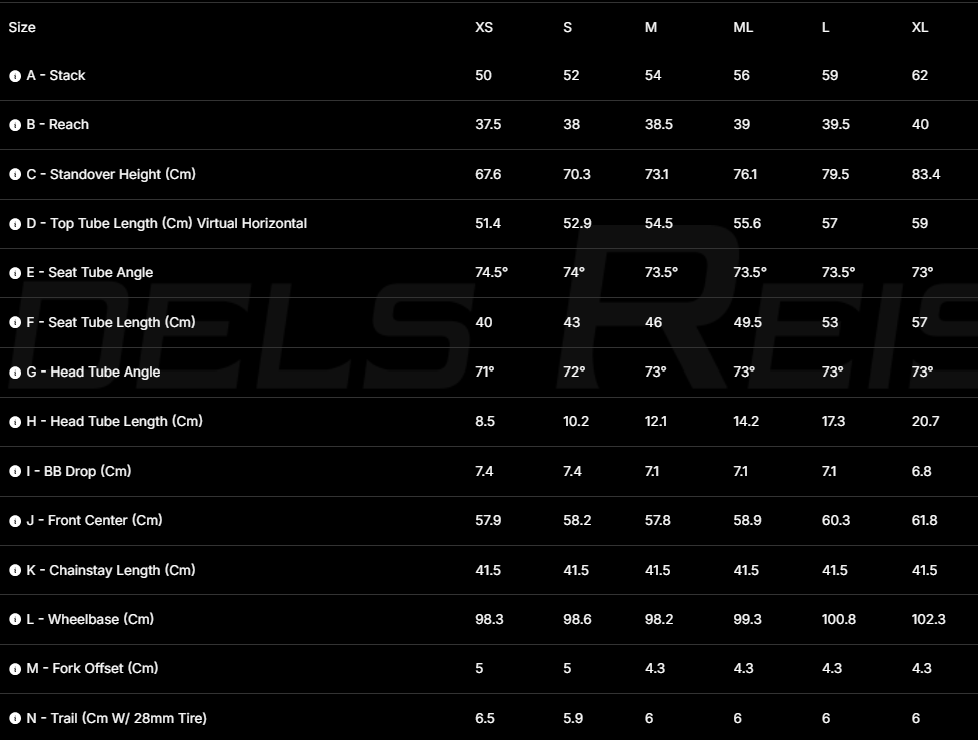 Litespeed Coll Dels Reis 2026 geometry chart